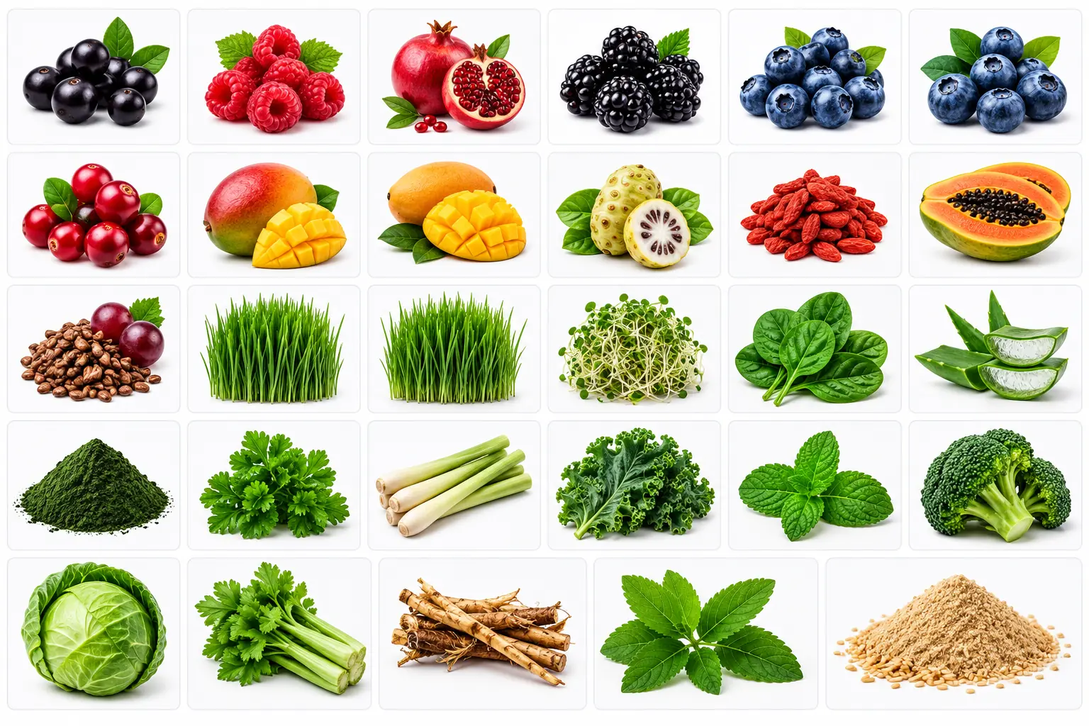 Fruits, greens, grasses, herbs and vegetables represented in the MAP presentation